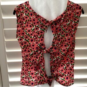 Anthropologie Paper Crane Open Back Floral Top Pink Purple Small